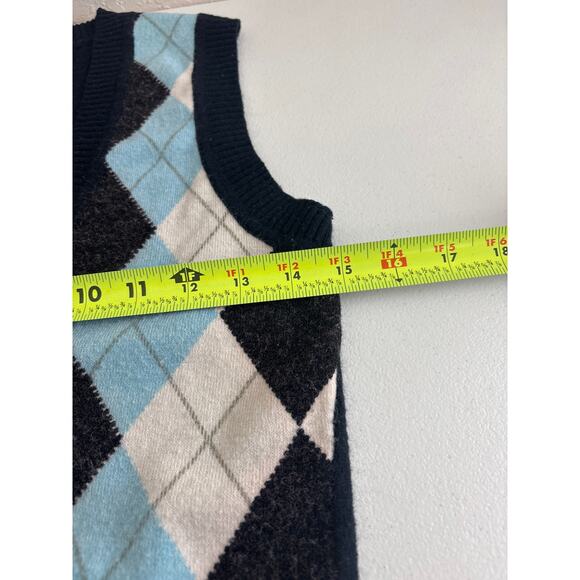 BCBGMaxAzria Cropped Fitted Angora and Wool V-neck Argyle Knit Sweater Vest Sz L - Picture 8 of 9